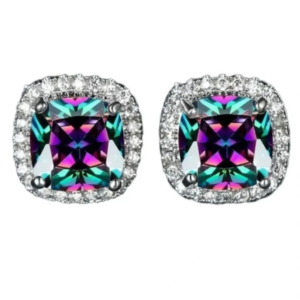 18k‎ Gold Plated Copper Earrings Multicolor Ear Studs